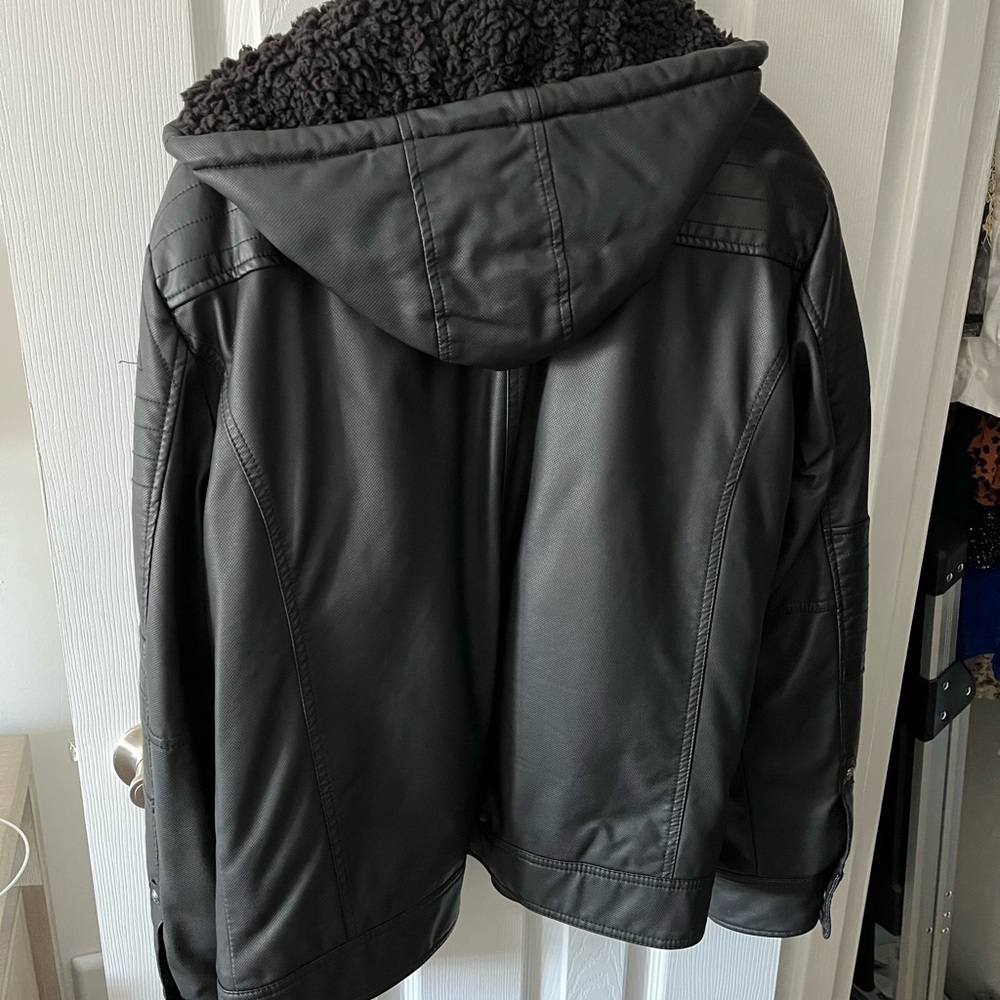 Affliction leather jacket with hood